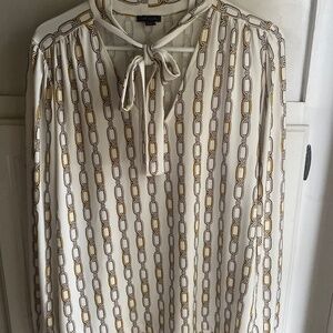 Ann Taylor Geometric Chain Blouse Tue Neck sz M